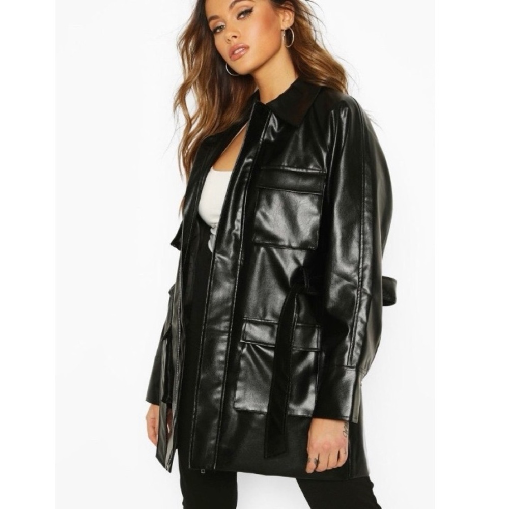 NWT Black Utility Pocket Leather Jacket